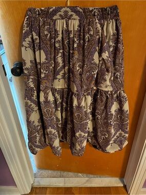 Buru Women’s Tiered Midi Skirt in Cream with Purple Paisley Print